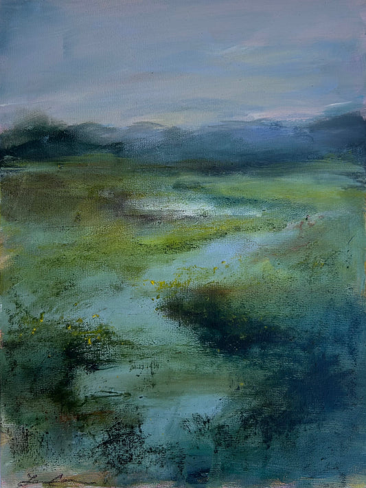 Where the River Leads  — 9"x12" mixed media on wood panel