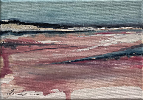 Dusty Rose Landscape w/ silver foil accents--5"x7" on Canvas